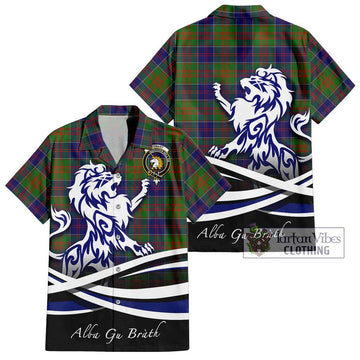 Stewart of Appin Hunting Modern Tartan Short Sleeve Button Shirt with Alba Gu Brath Regal Lion Emblem