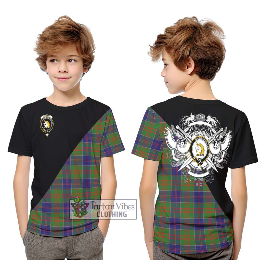 Stewart of Appin Hunting Modern Tartan Kid T-Shirt with Family Crest and Military Logo Style Youth XL Size14 - Tartanvibesclothing Shop