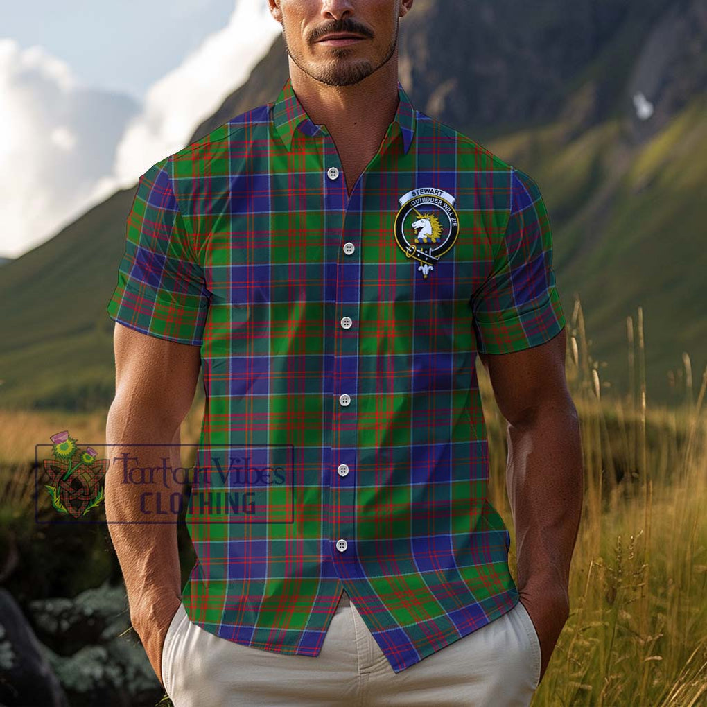 Stewart of Appin Hunting Modern Tartan Cotton Hawaiian Shirt with Family Crest Adult - Tartan Vibes Clothing