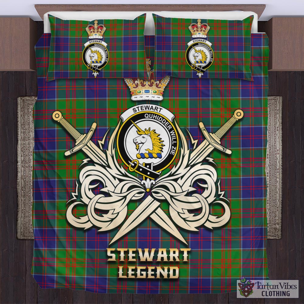 Tartan Vibes Clothing Stewart of Appin Hunting Modern Tartan Bedding Set with Clan Crest and the Golden Sword of Courageous Legacy