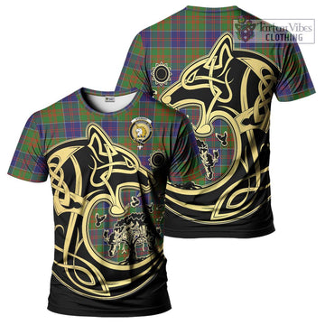 Stewart of Appin Hunting Modern Tartan T-Shirt with Family Crest Celtic Wolf Style