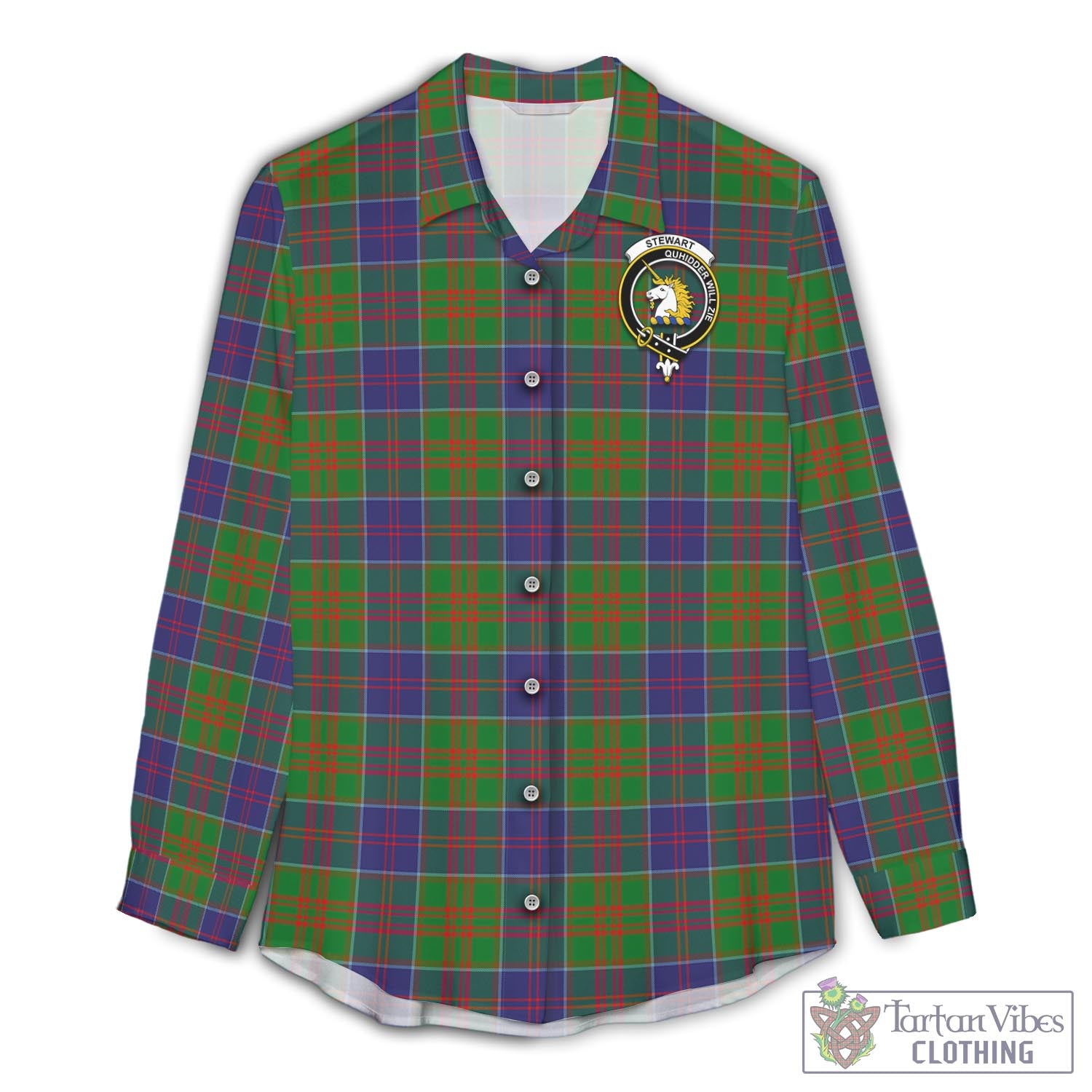 Tartan Vibes Clothing Stewart of Appin Hunting Modern Tartan Womens Casual Shirt with Family Crest