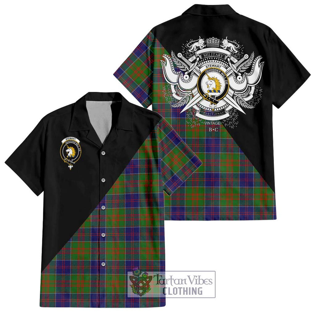 Stewart of Appin Hunting Modern Tartan Short Sleeve Button Shirt with Family Crest and Military Logo Style Kid - Tartanvibesclothing Shop