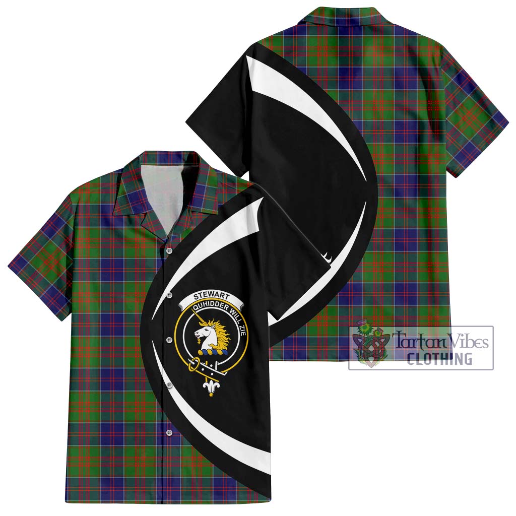 Stewart of Appin Hunting Modern Tartan Short Sleeve Button Up with Family Crest Circle Style Kid - Tartan Vibes Clothing