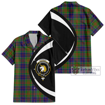 Stewart of Appin Hunting Modern Tartan Short Sleeve Button Up with Family Crest Circle Style