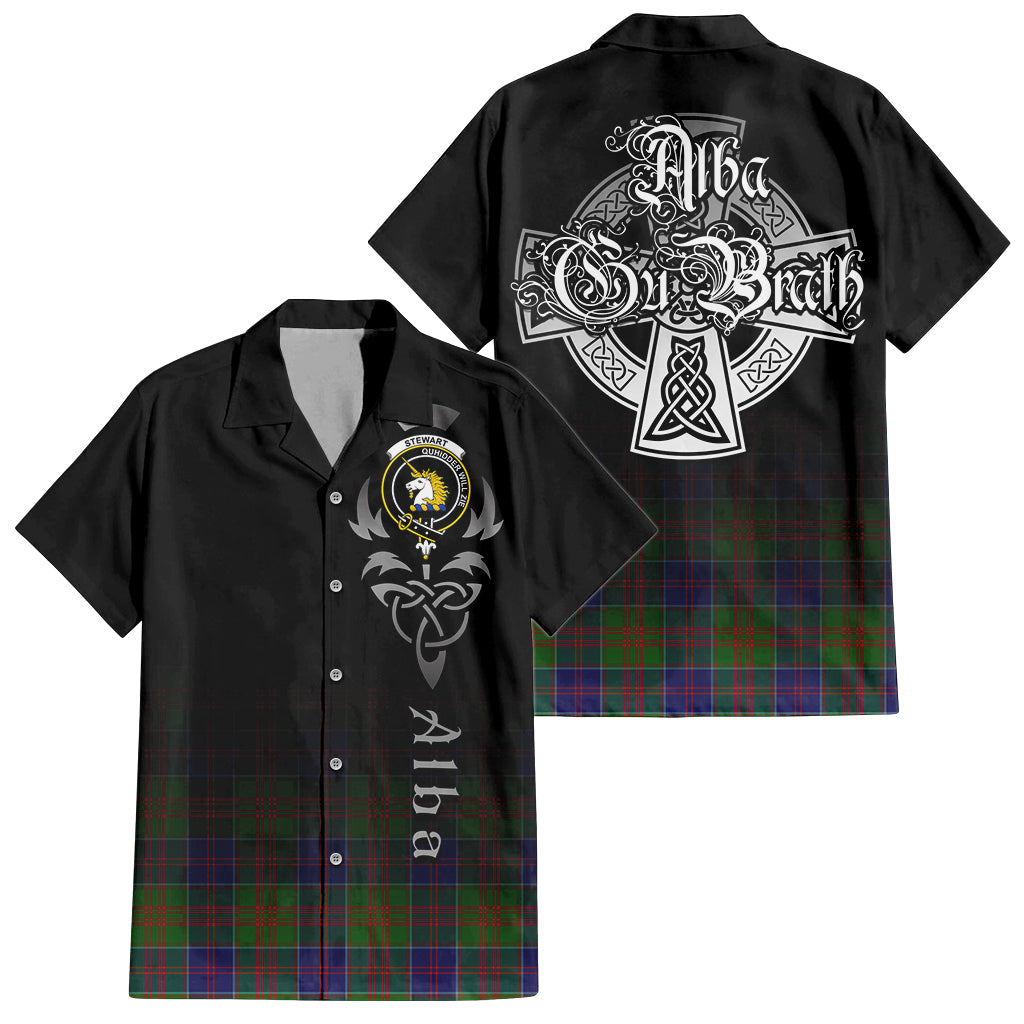 Tartan Vibes Clothing Stewart of Appin Hunting Modern Tartan Short Sleeve Button Up Featuring Alba Gu Brath Family Crest Celtic Inspired