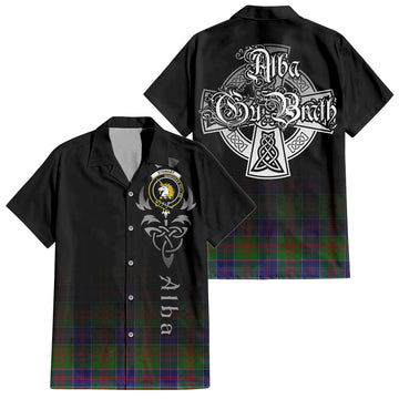 Stewart of Appin Hunting Modern Tartan Short Sleeve Button Up Shirt Featuring Alba Gu Brath Family Crest Celtic Inspired