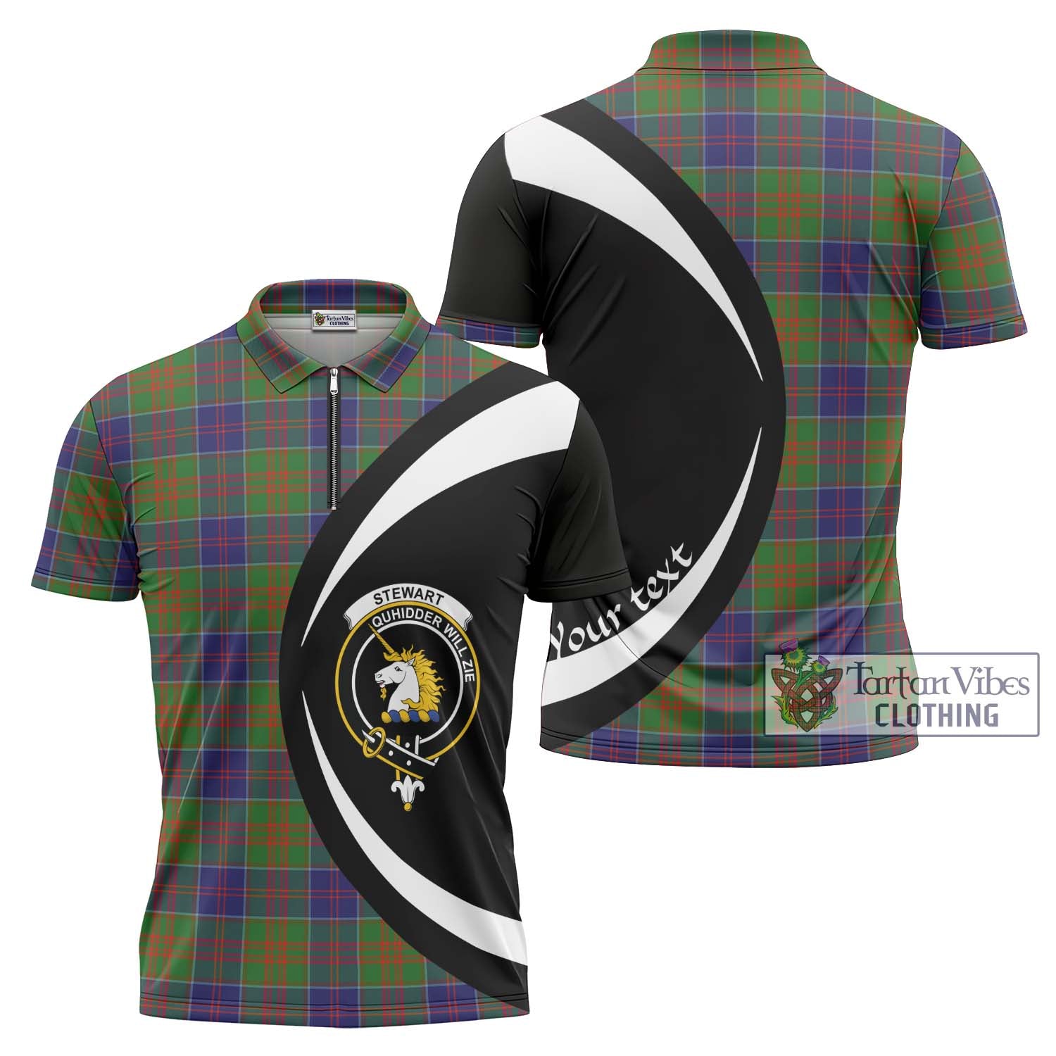 Stewart of Appin Hunting Modern Tartan Zipper Polo Shirt with Family Crest Circle Style Unisex - Tartan Vibes Clothing