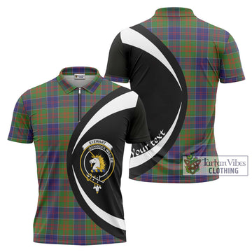 Stewart of Appin Hunting Modern Tartan Zipper Polo Shirt with Family Crest Circle Style