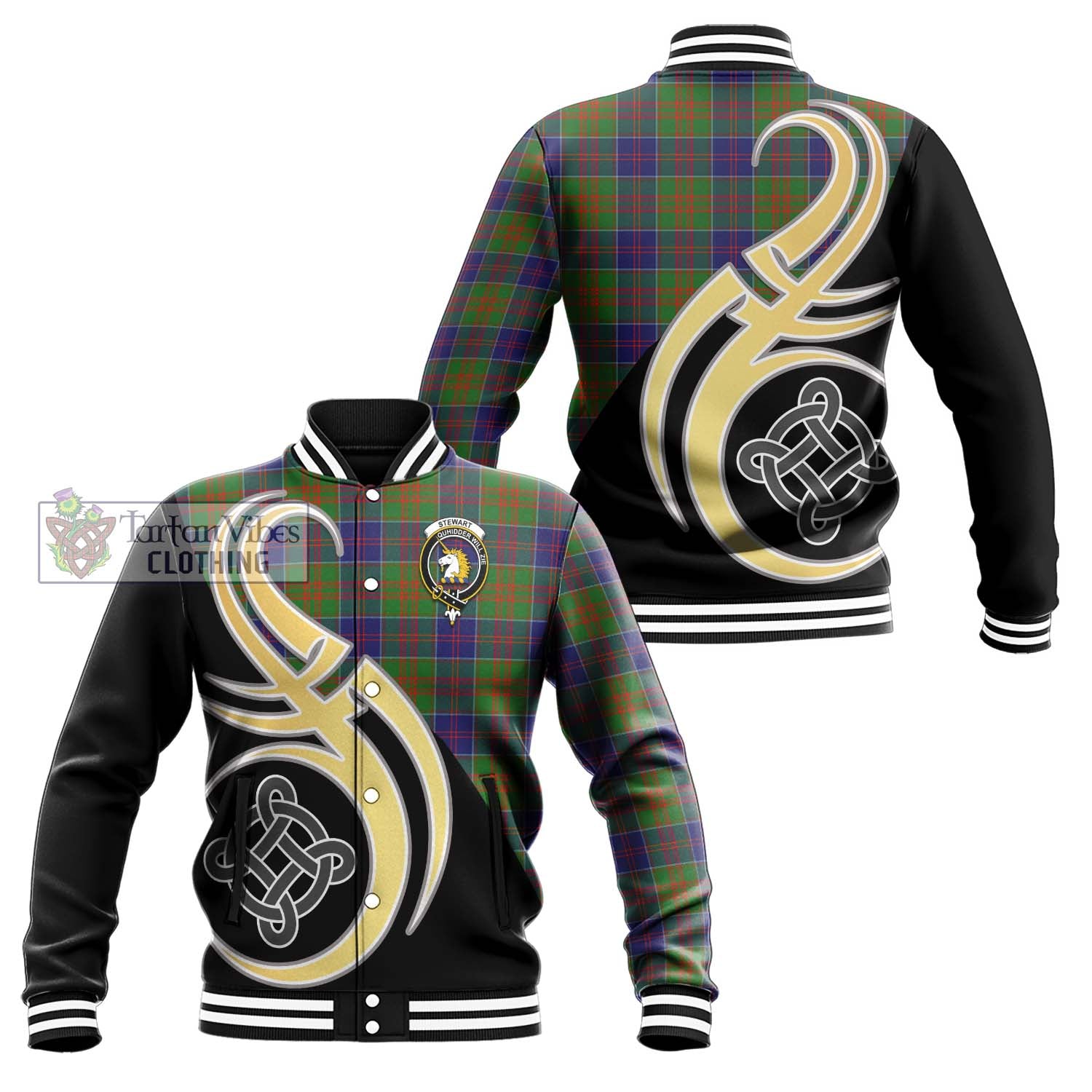 Stewart of Appin Hunting Modern Tartan Baseball Jacket with Family Crest and Celtic Symbol Style Unisex - Tartan Vibes Clothing