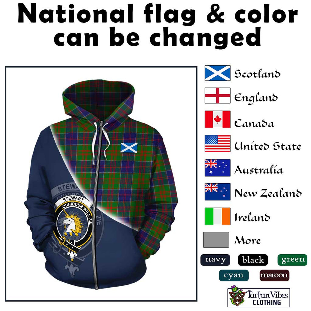 Stewart of Appin Hunting Modern Tartan Hoodie with Personalised National Flag and Family Crest Half Style - Tartanvibesclothing Shop