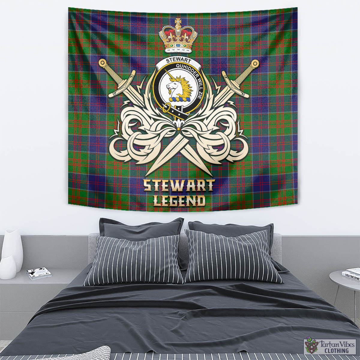 Tartan Vibes Clothing Stewart of Appin Hunting Modern Tartan Tapestry with Clan Crest and the Golden Sword of Courageous Legacy