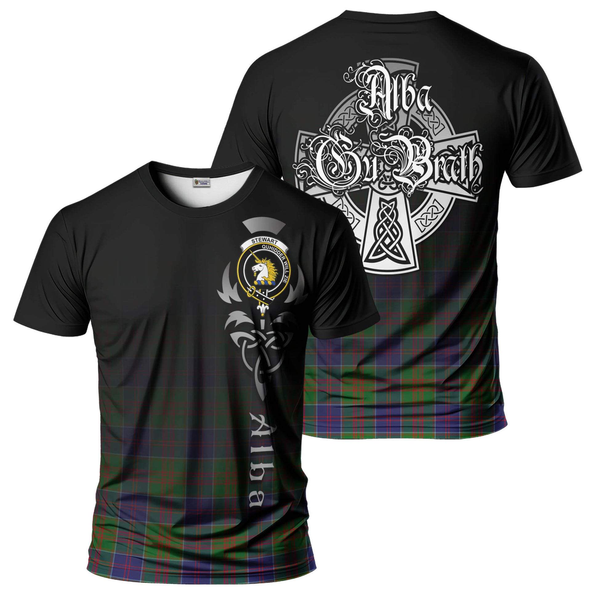 Tartan Vibes Clothing Stewart of Appin Hunting Modern Tartan T-Shirt Featuring Alba Gu Brath Family Crest Celtic Inspired