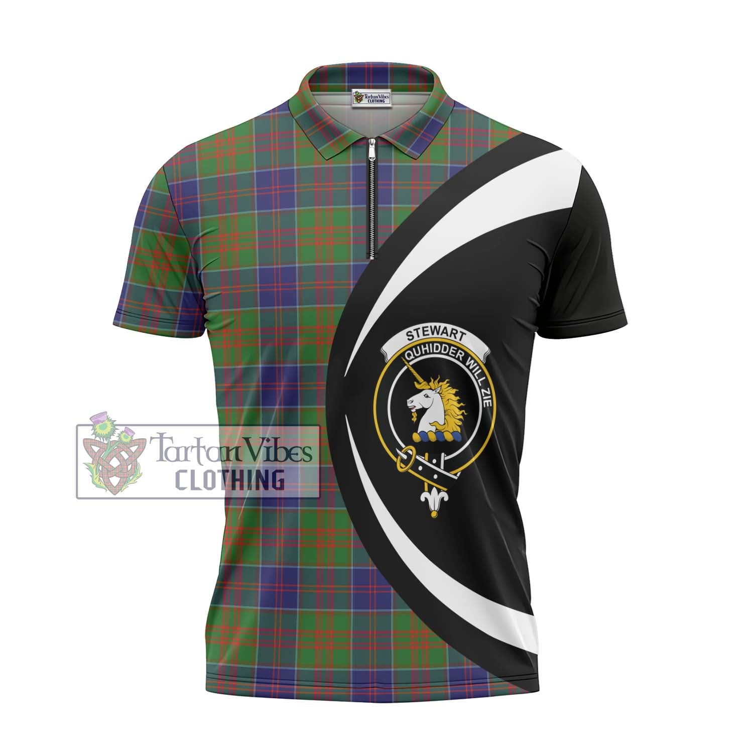 Stewart of Appin Hunting Modern Tartan Zipper Polo Shirt with Family Crest Circle Style - Tartan Vibes Clothing