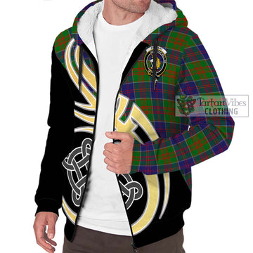 Stewart of Appin Hunting Modern Tartan Sherpa Hoodie with Family Crest and Celtic Symbol Style