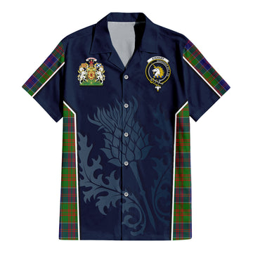 Stewart of Appin Hunting Modern Tartan Short Sleeve Button Up Shirt with Family Crest and Scottish Thistle Vibes Sport Style