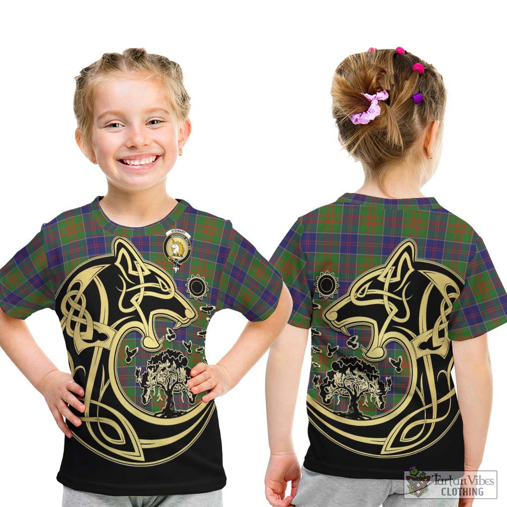 Stewart of Appin Hunting Modern Tartan Kid T-Shirt with Family Crest Celtic Wolf Style - Tartan Vibes Clothing