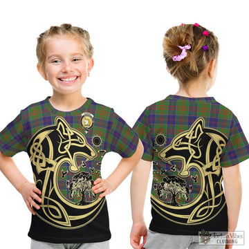 Stewart of Appin Hunting Modern Tartan Kid T-Shirt with Family Crest Celtic Wolf Style