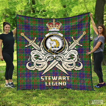 Stewart of Appin Hunting Modern Tartan Quilt with Clan Crest and the Golden Sword of Courageous Legacy