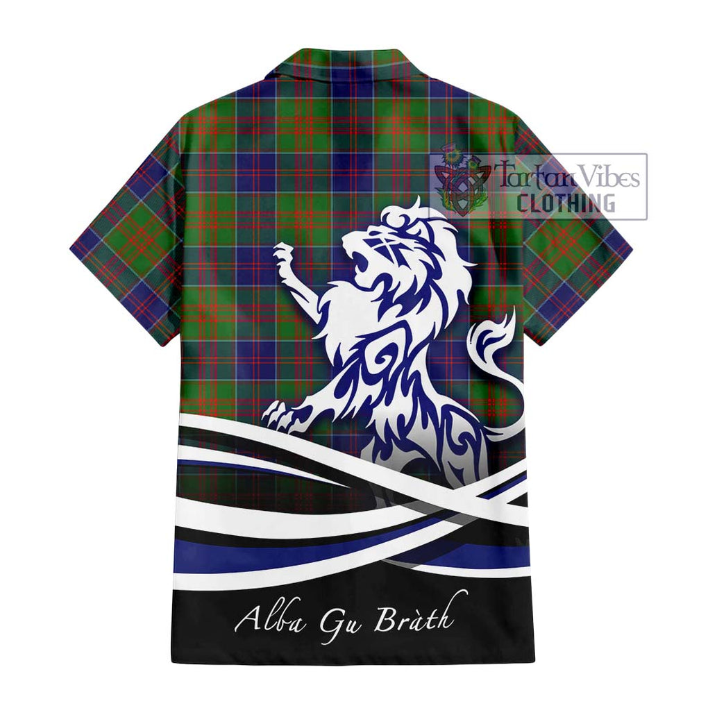 Stewart of Appin Hunting Modern Tartan Short Sleeve Button Shirt with Alba Gu Brath Regal Lion Emblem - Tartanvibesclothing Shop