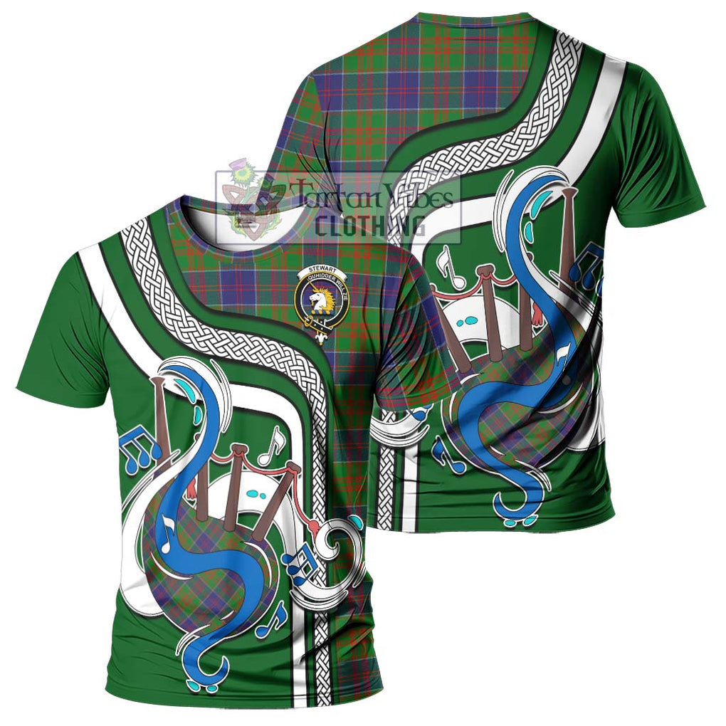 Stewart of Appin Hunting Modern Tartan T-Shirt with Epic Bagpipe Style - Tartanvibesclothing Shop