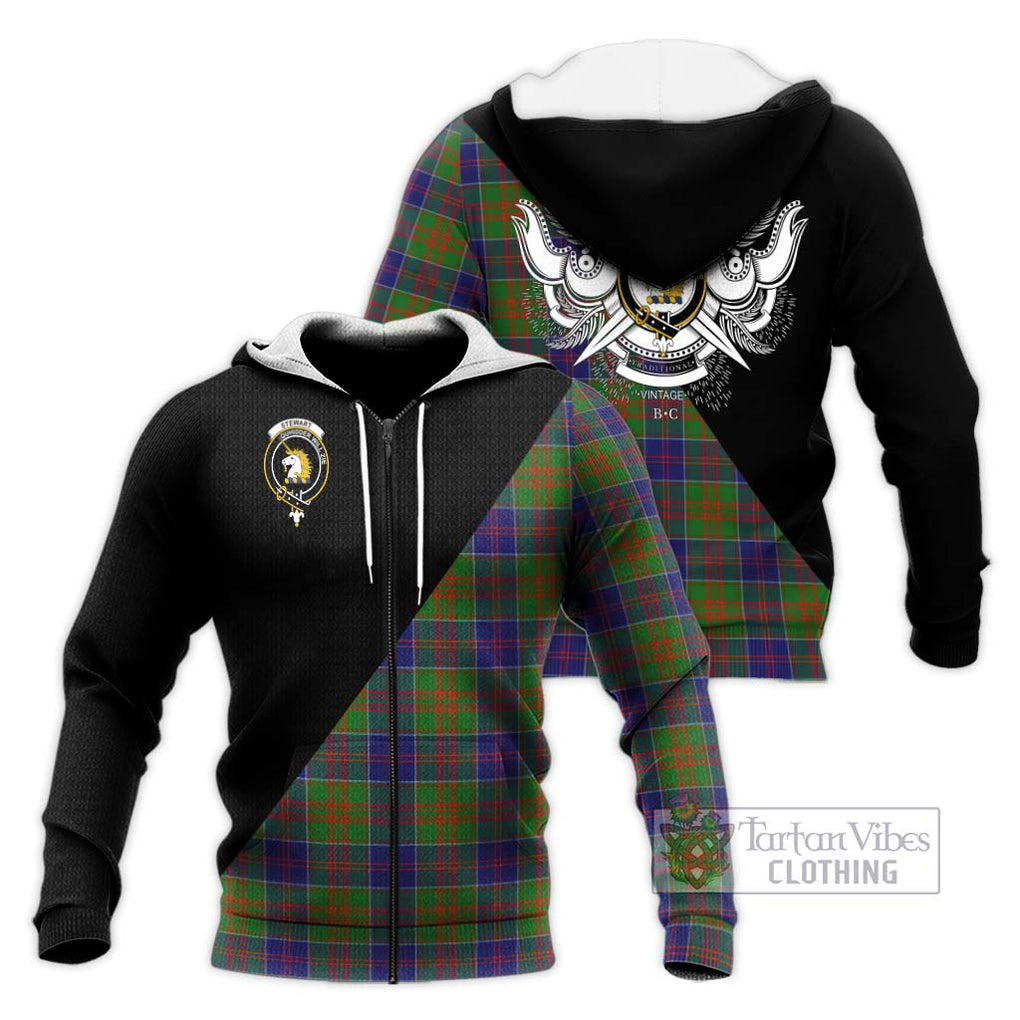 Stewart of Appin Hunting Modern Tartan Knitted Hoodie with Family Crest and Military Logo Style Unisex Knitted Zip Hoodie - Tartanvibesclothing Shop