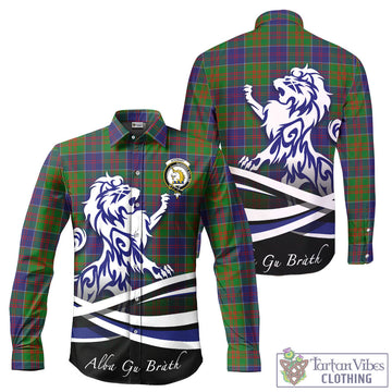 Stewart of Appin Hunting Modern Tartan Long Sleeve Button Up Shirt with Alba Gu Brath Regal Lion Emblem