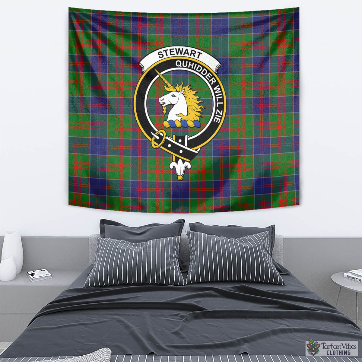 Tartan Vibes Clothing Stewart of Appin Hunting Modern Tartan Tapestry Wall Hanging and Home Decor for Room with Family Crest