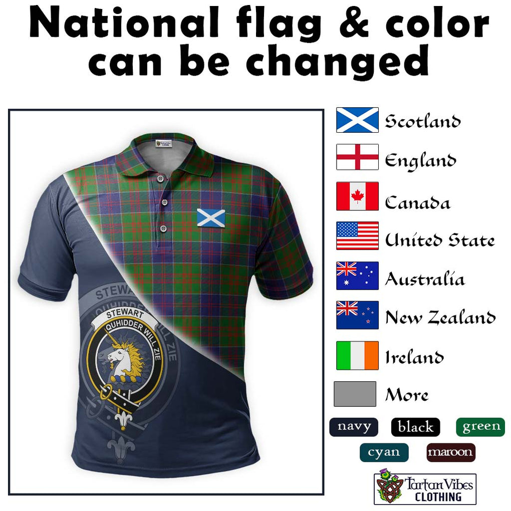 Stewart of Appin Hunting Modern Tartan Polo Shirt with Personalised National Flag and Family Crest Half Style - Tartanvibesclothing Shop