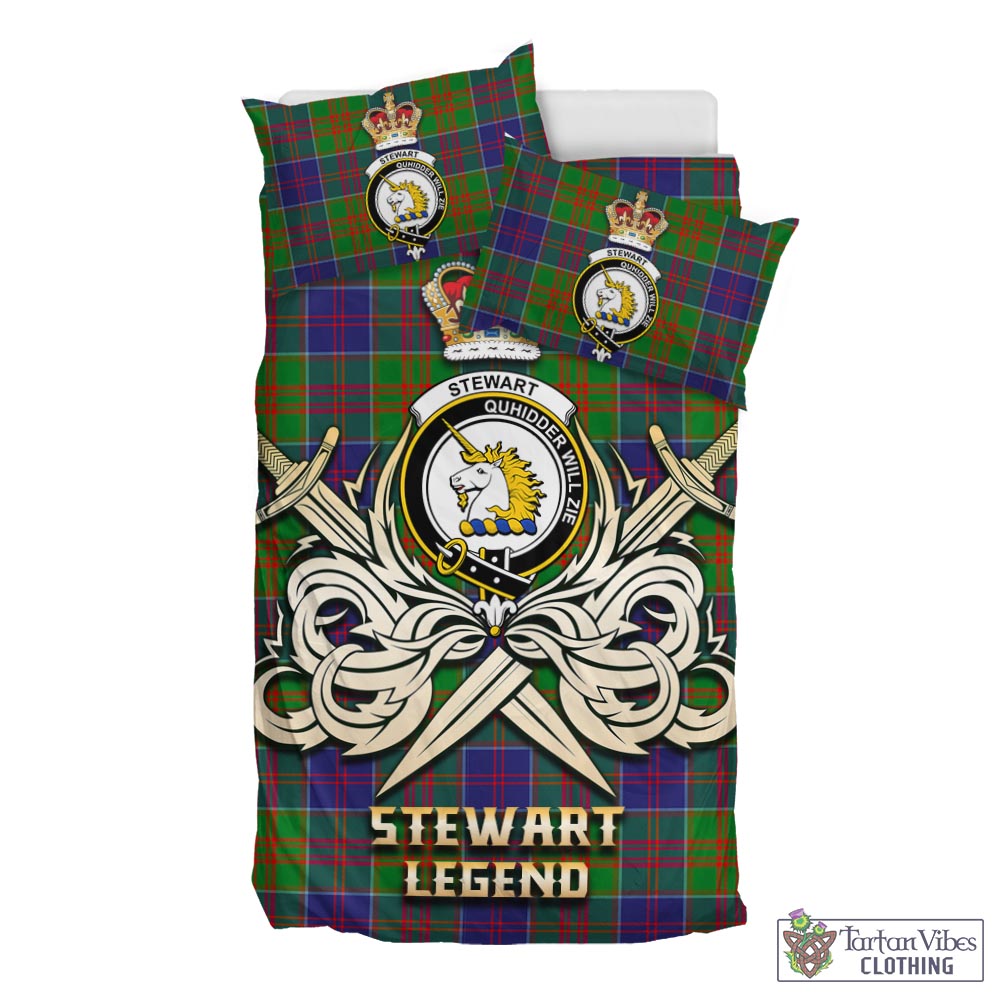 Tartan Vibes Clothing Stewart of Appin Hunting Modern Tartan Bedding Set with Clan Crest and the Golden Sword of Courageous Legacy