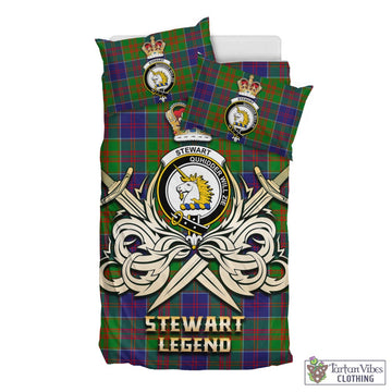 Stewart of Appin Hunting Modern Tartan Bedding Set with Clan Crest and the Golden Sword of Courageous Legacy