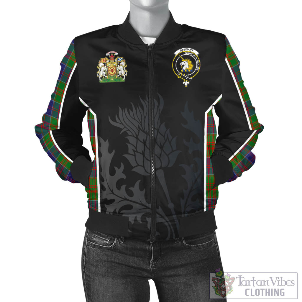 Tartan Vibes Clothing Stewart of Appin Hunting Modern Tartan Bomber Jacket with Family Crest and Scottish Thistle Vibes Sport Style