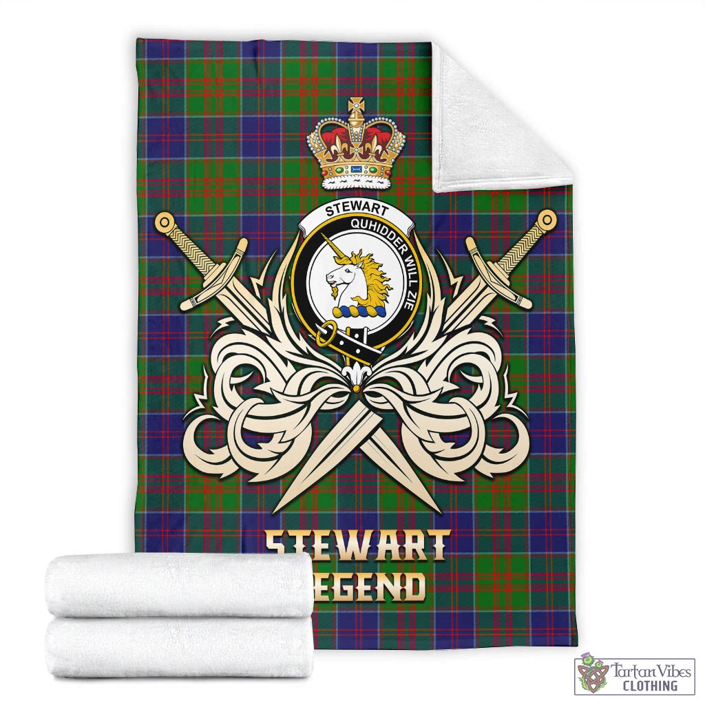 Tartan Vibes Clothing Stewart of Appin Hunting Modern Tartan Blanket with Clan Crest and the Golden Sword of Courageous Legacy