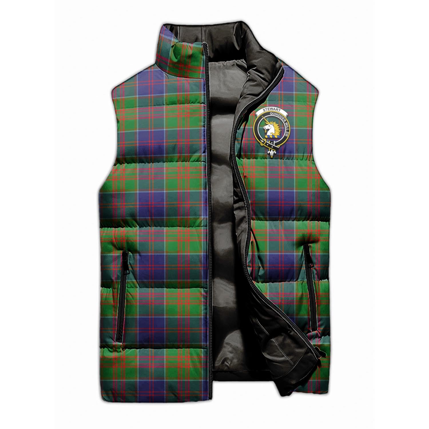 Stewart of Appin Hunting Modern Tartan Sleeveless Puffer Jacket with Family Crest - Tartanvibesclothing