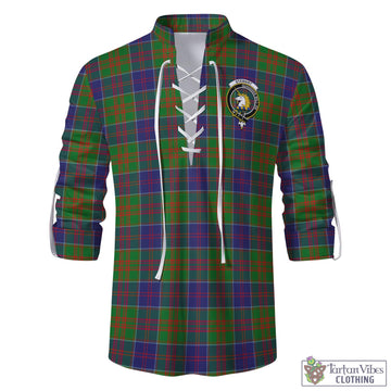 Stewart of Appin Hunting Modern Tartan Men's Scottish Traditional Jacobite Ghillie Kilt Shirt with Family Crest