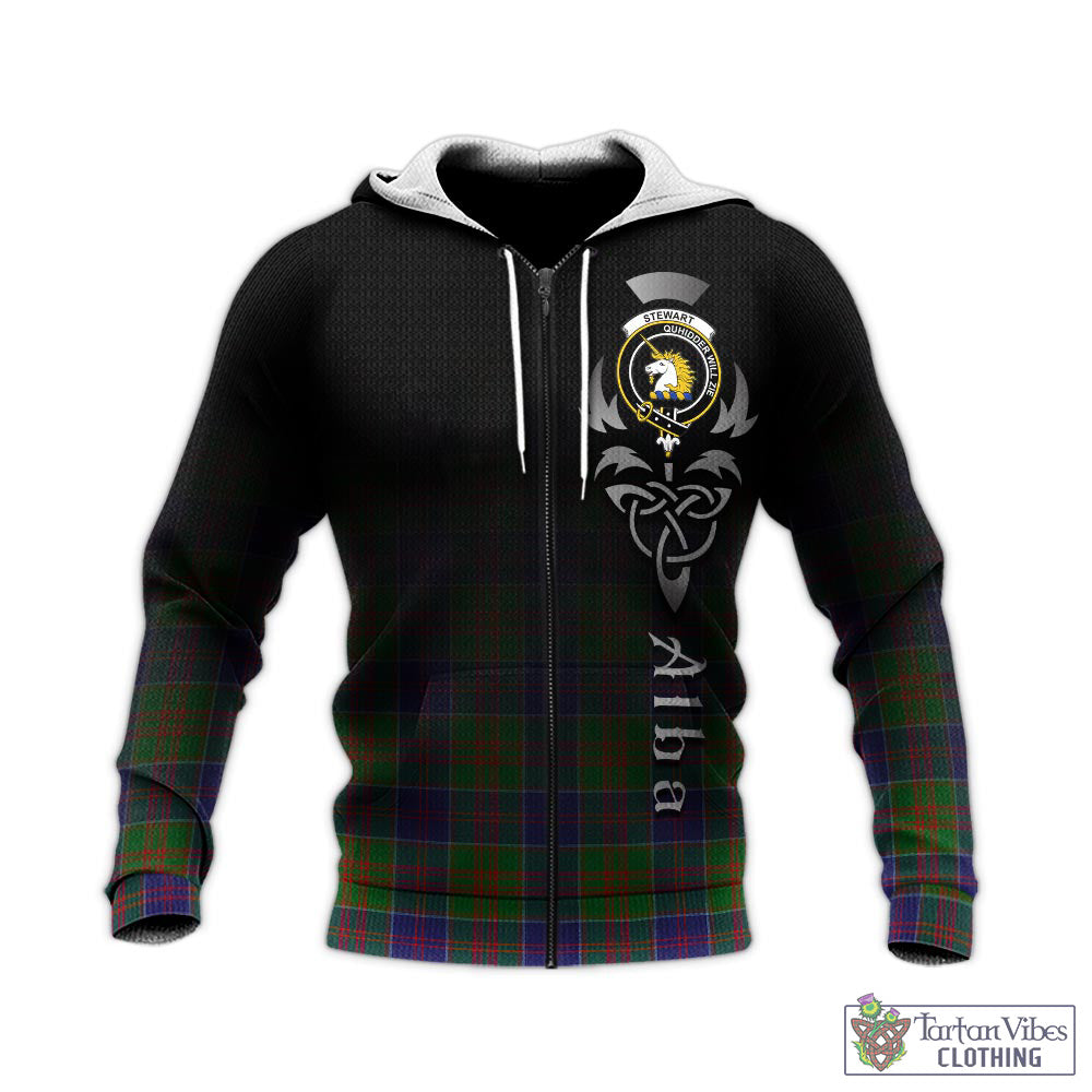 Tartan Vibes Clothing Stewart of Appin Hunting Modern Tartan Knitted Hoodie Featuring Alba Gu Brath Family Crest Celtic Inspired