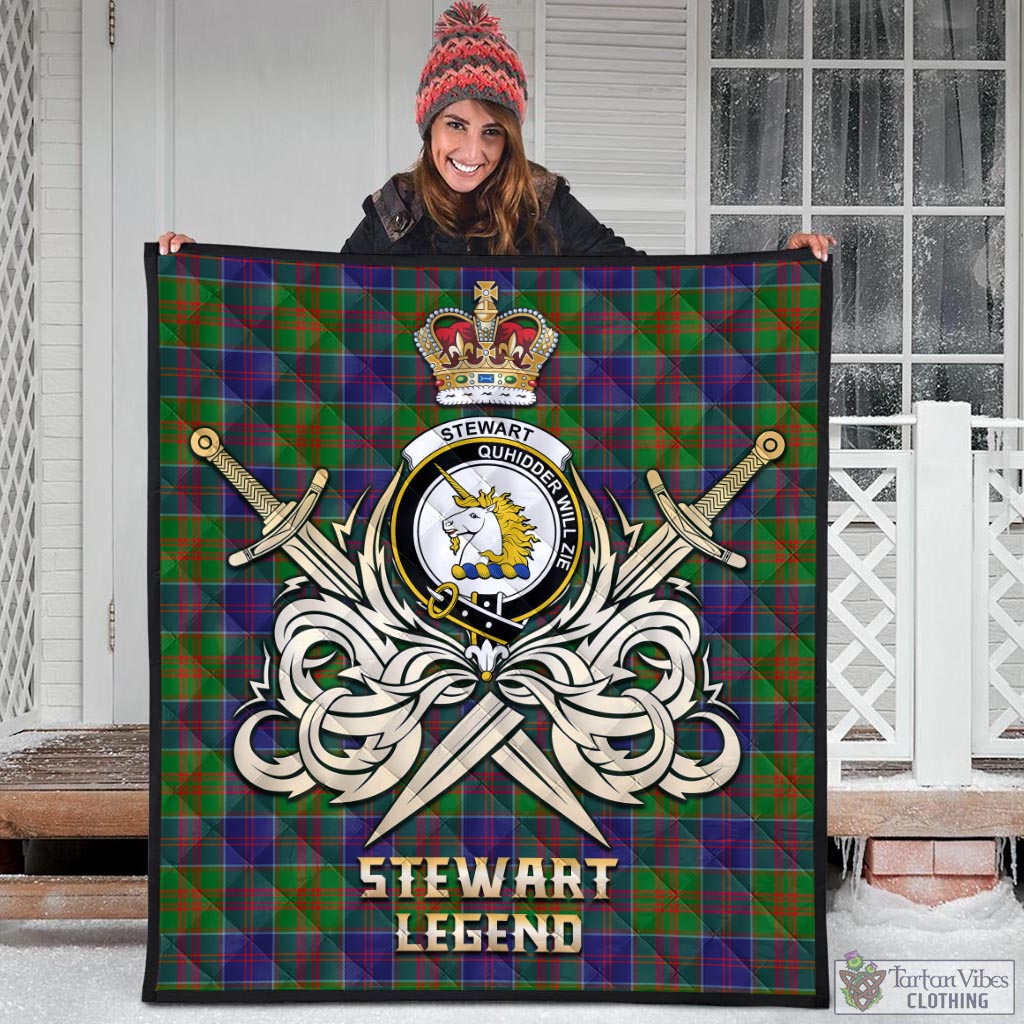 Tartan Vibes Clothing Stewart of Appin Hunting Modern Tartan Quilt with Clan Crest and the Golden Sword of Courageous Legacy