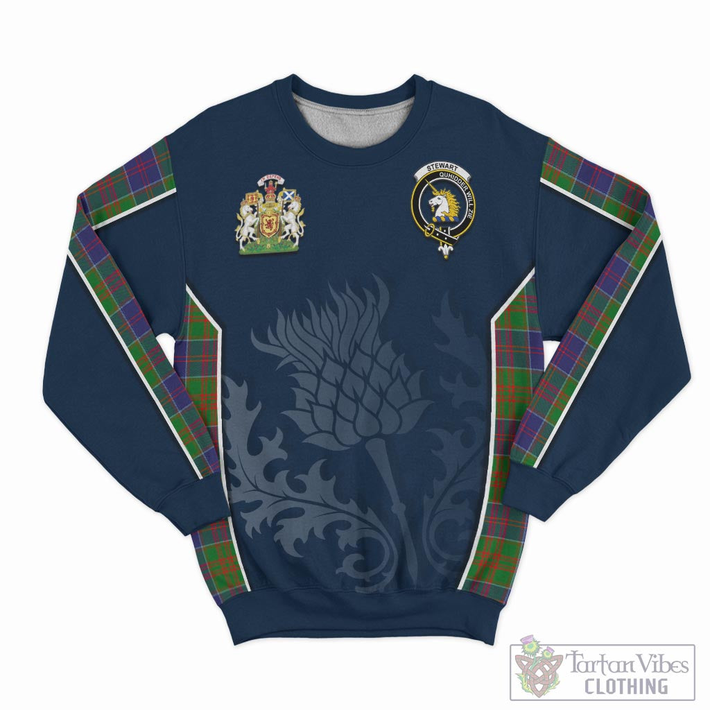 Tartan Vibes Clothing Stewart of Appin Hunting Modern Tartan Sweatshirt with Family Crest and Scottish Thistle Vibes Sport Style