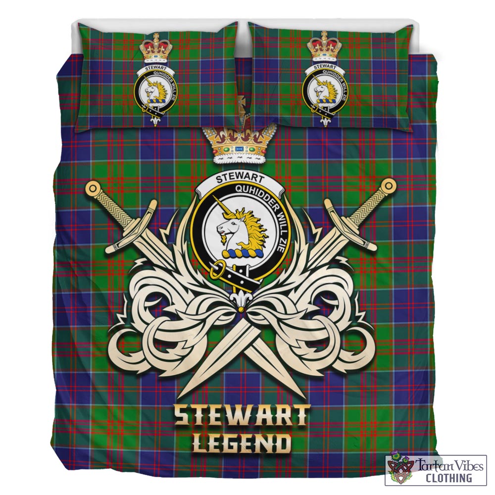 Tartan Vibes Clothing Stewart of Appin Hunting Modern Tartan Bedding Set with Clan Crest and the Golden Sword of Courageous Legacy