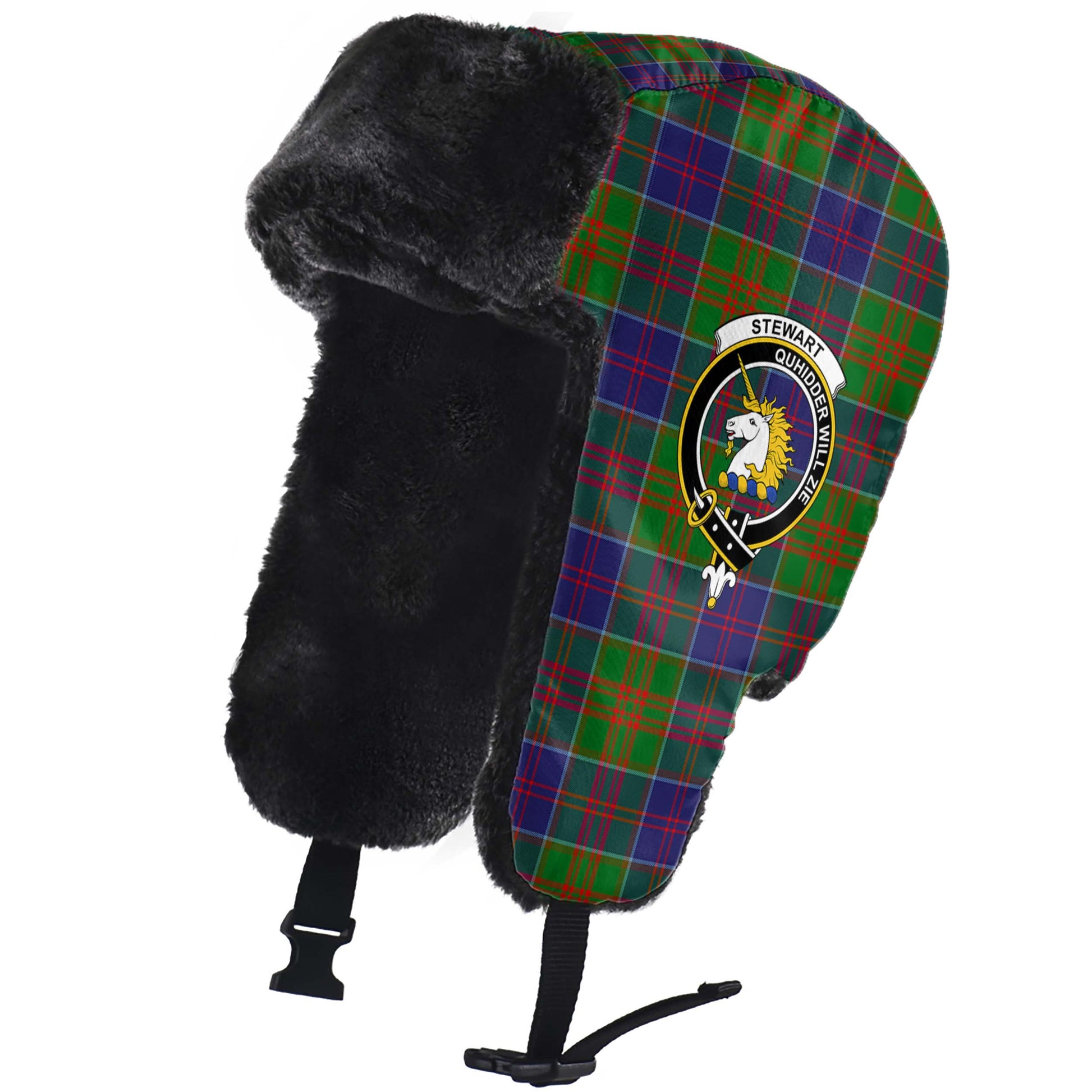 Stewart of Appin Hunting Modern Tartan Winter Trapper Hat with Family Crest - Tartanvibesclothing