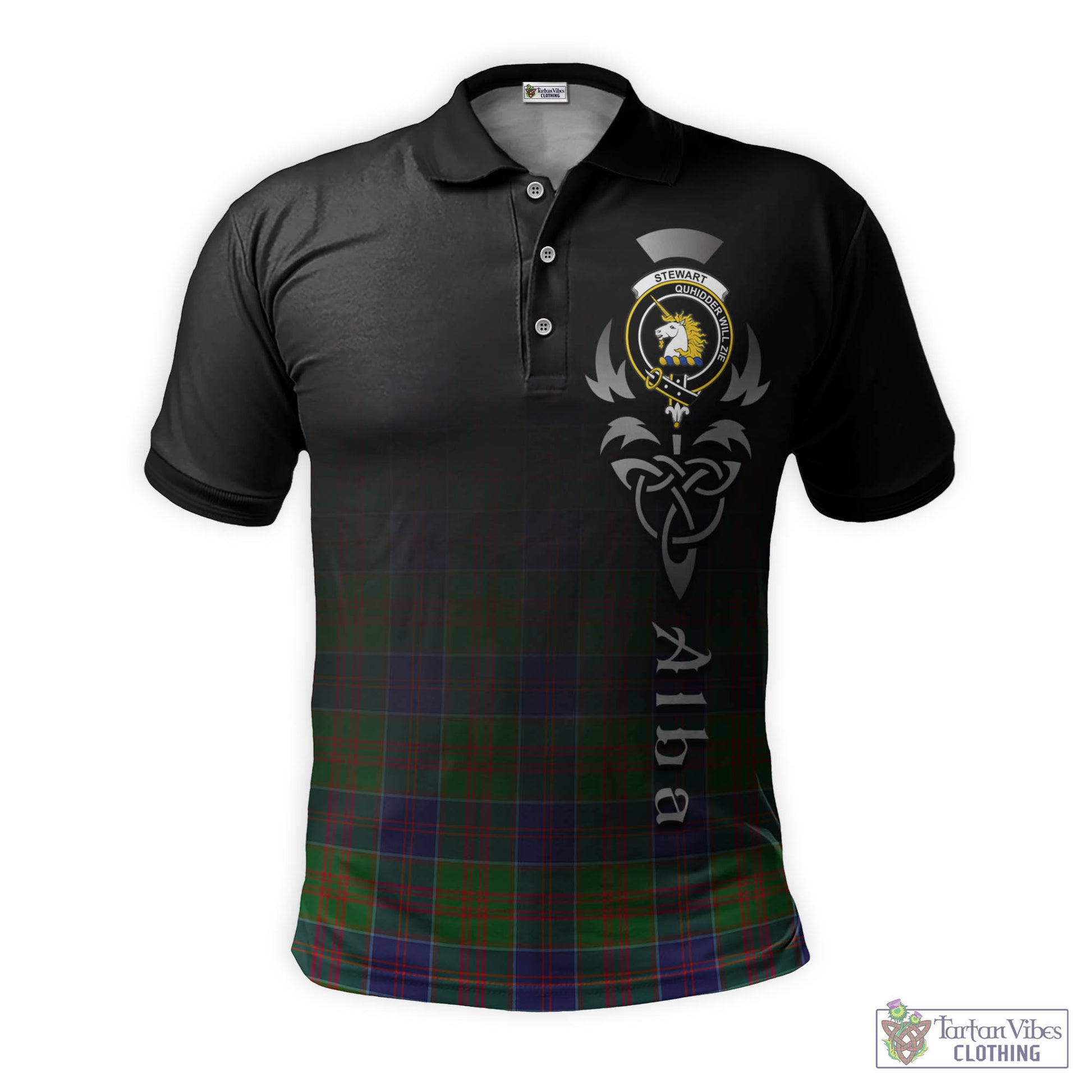 Tartan Vibes Clothing Stewart of Appin Hunting Modern Tartan Polo Shirt Featuring Alba Gu Brath Family Crest Celtic Inspired