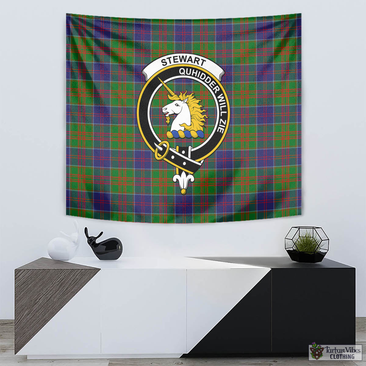 Tartan Vibes Clothing Stewart of Appin Hunting Modern Tartan Tapestry Wall Hanging and Home Decor for Room with Family Crest