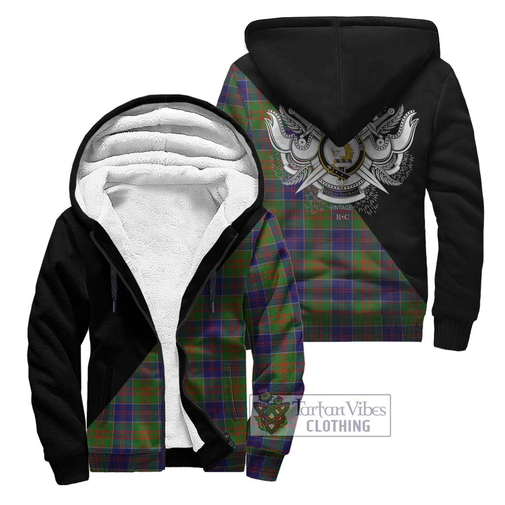 Stewart of Appin Hunting Modern Tartan Sherpa Hoodie with Family Crest and Military Logo Style Unisex - Tartanvibesclothing Shop