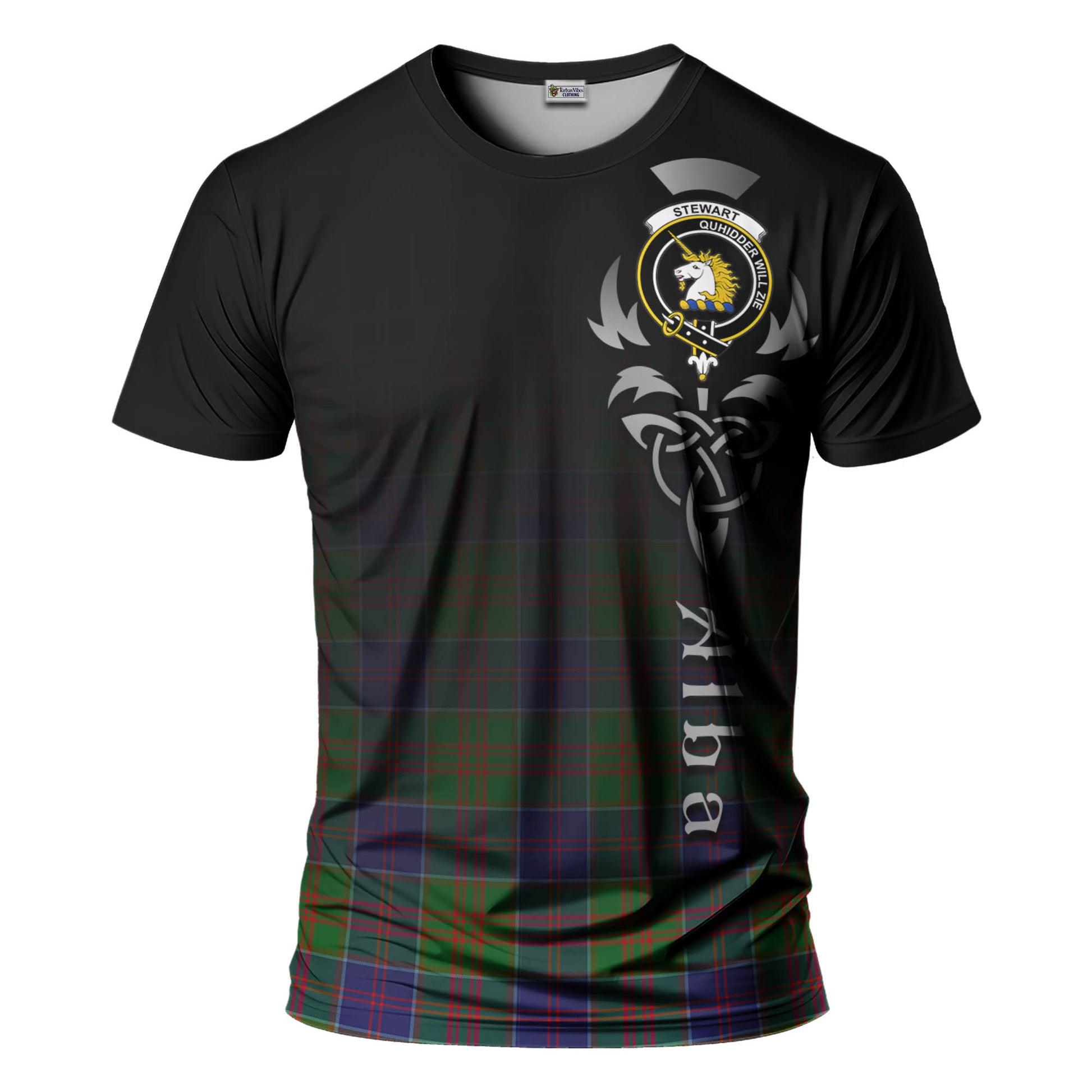 Tartan Vibes Clothing Stewart of Appin Hunting Modern Tartan T-Shirt Featuring Alba Gu Brath Family Crest Celtic Inspired