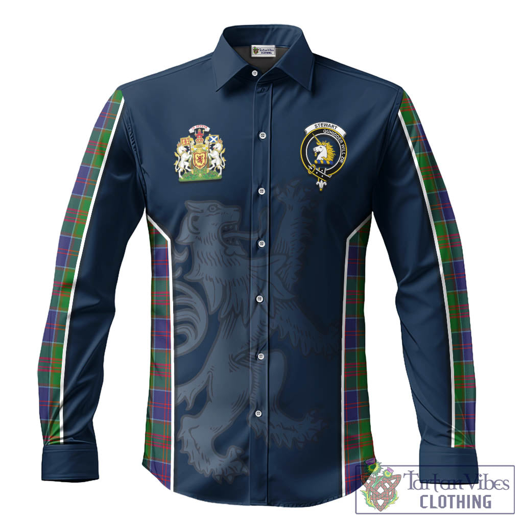 Stewart of Appin Hunting Modern Tartan Long Sleeve Button Up Shirt with Family Crest and Lion Rampant Vibes Sport Style