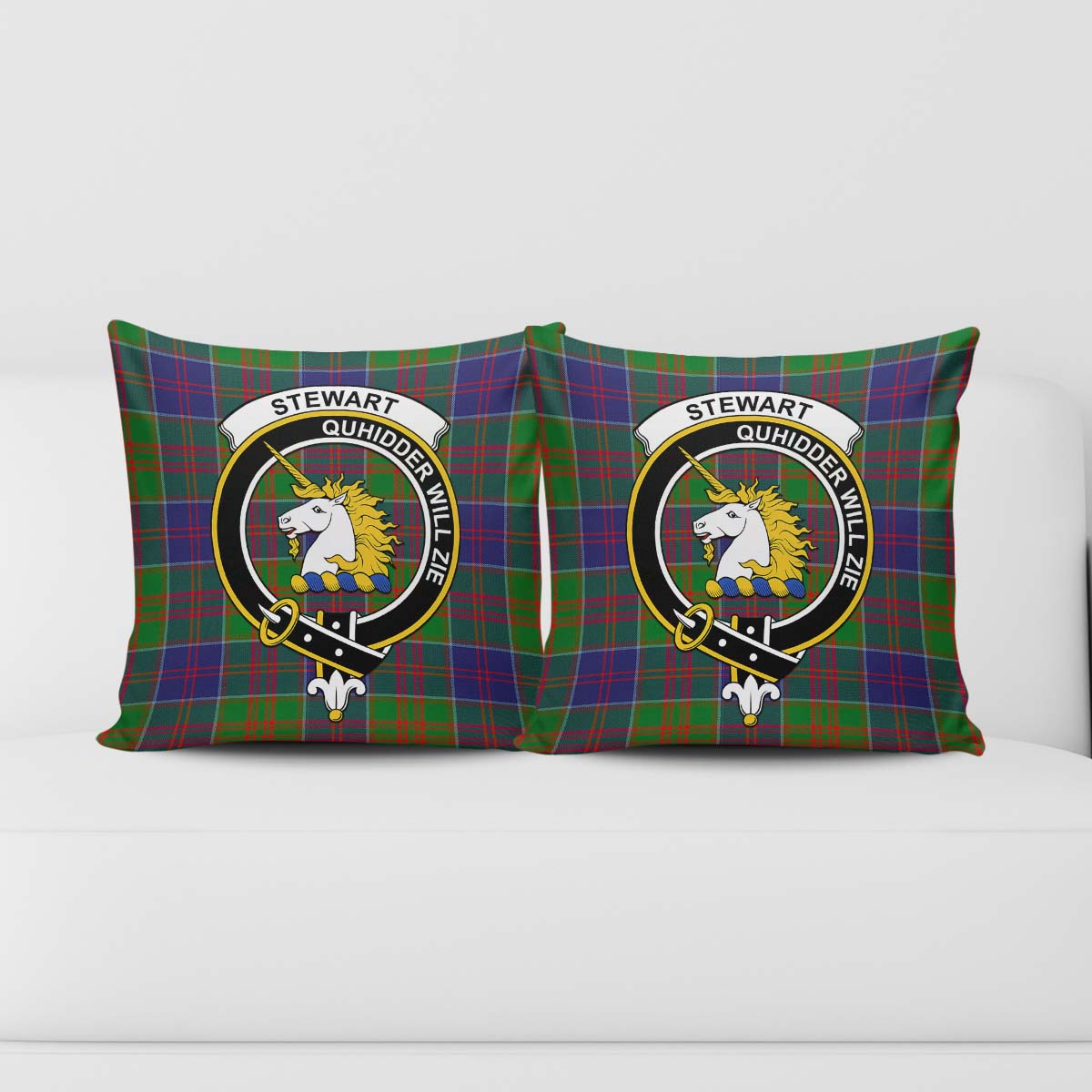 Stewart of Appin Hunting Modern Tartan Pillow Cover with Family Crest - Tartanvibesclothing