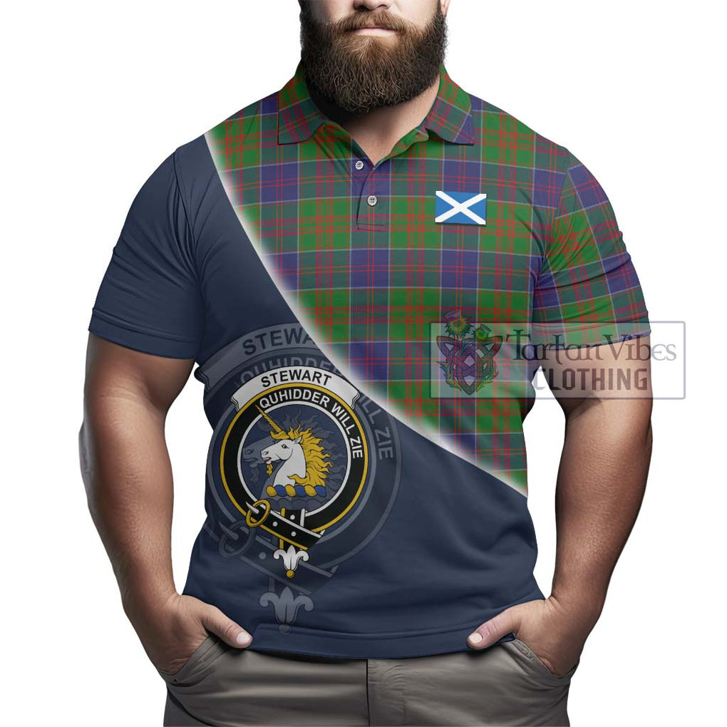 Stewart of Appin Hunting Modern Tartan Polo Shirt with Personalised National Flag and Family Crest Half Style - Tartanvibesclothing Shop