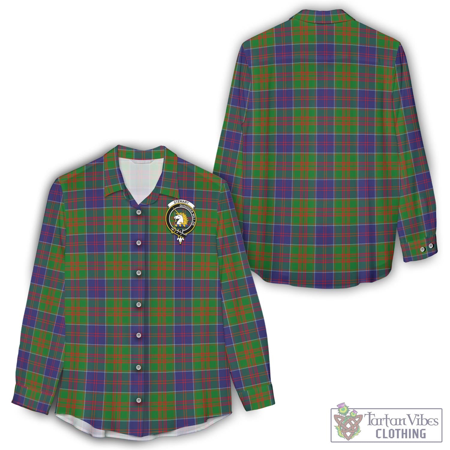 Tartan Vibes Clothing Stewart of Appin Hunting Modern Tartan Womens Casual Shirt with Family Crest