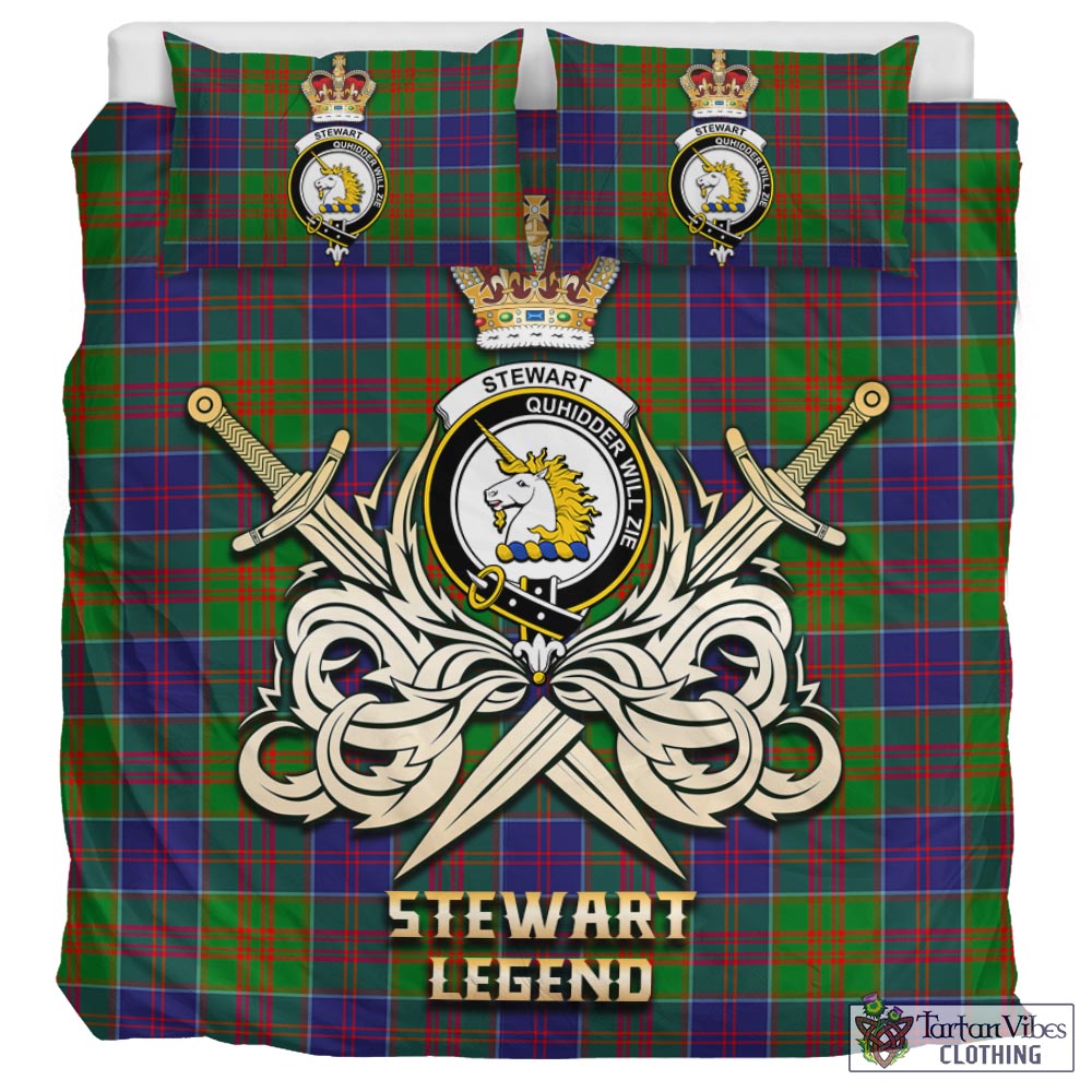 Tartan Vibes Clothing Stewart of Appin Hunting Modern Tartan Bedding Set with Clan Crest and the Golden Sword of Courageous Legacy