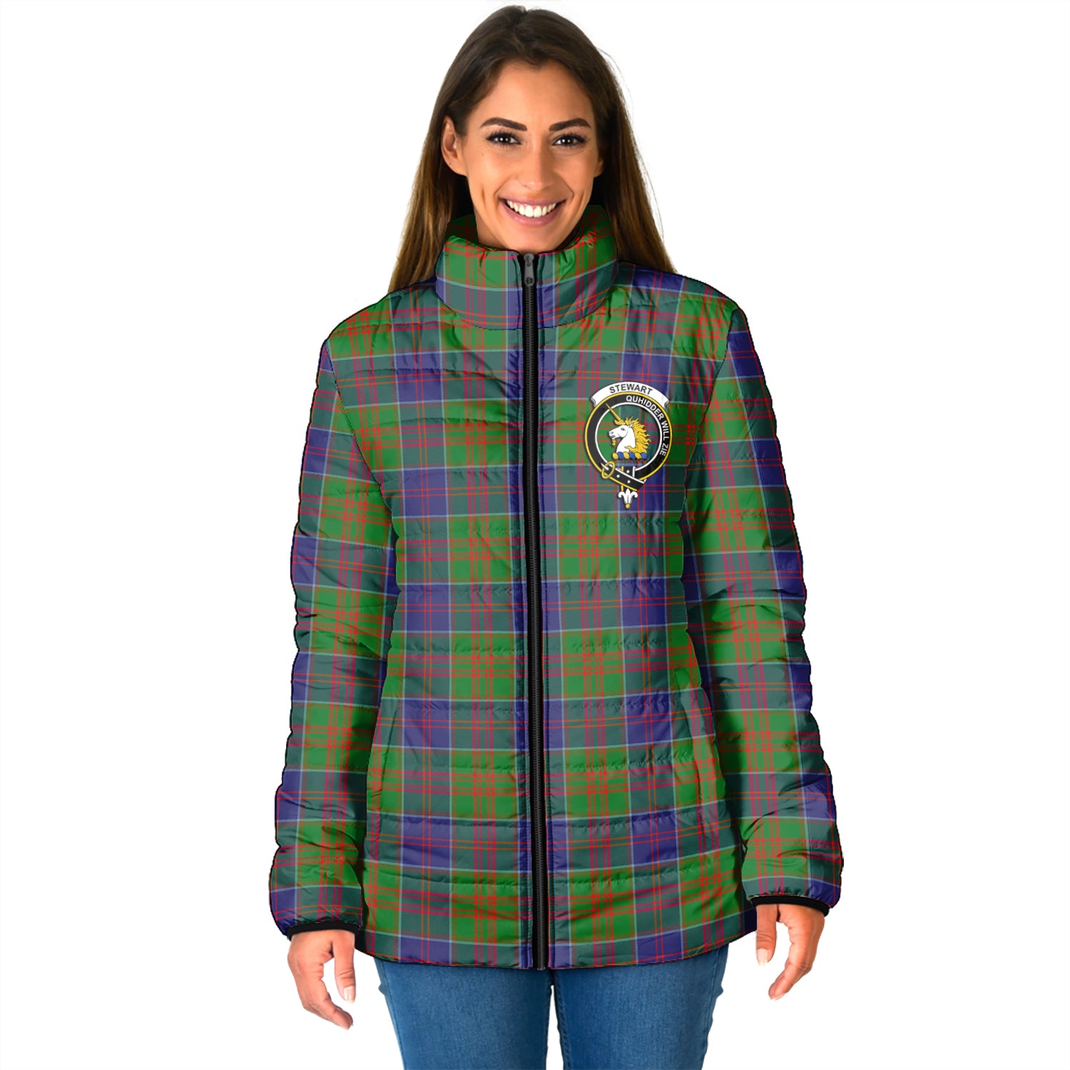 Stewart of Appin Hunting Modern Tartan Padded Jacket with Family Crest - Tartan Vibes Clothing